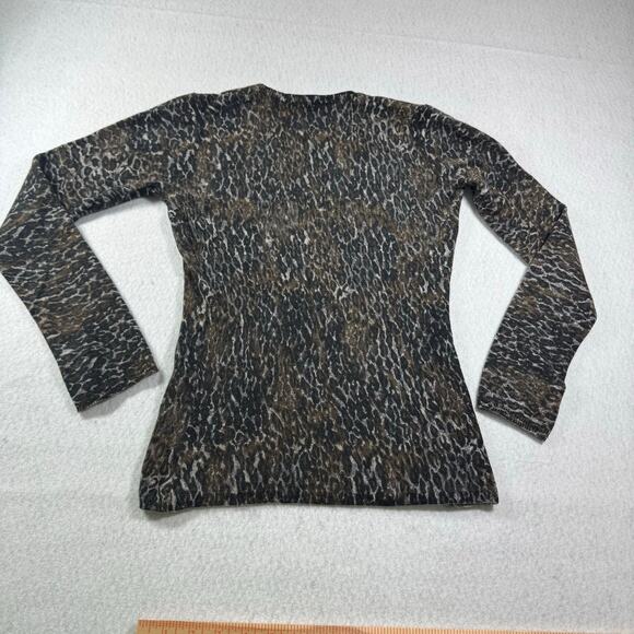 Tweeds 100% 2 Ply Cashmere Leopard Animal Print LS Size Small V Neck Sweater Top - Picture 8 of 9